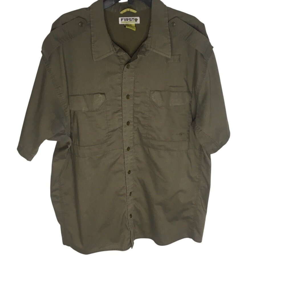 First Tactical Shirt Mens 2XL Green Short Sleeve Button Front Vented Pockets